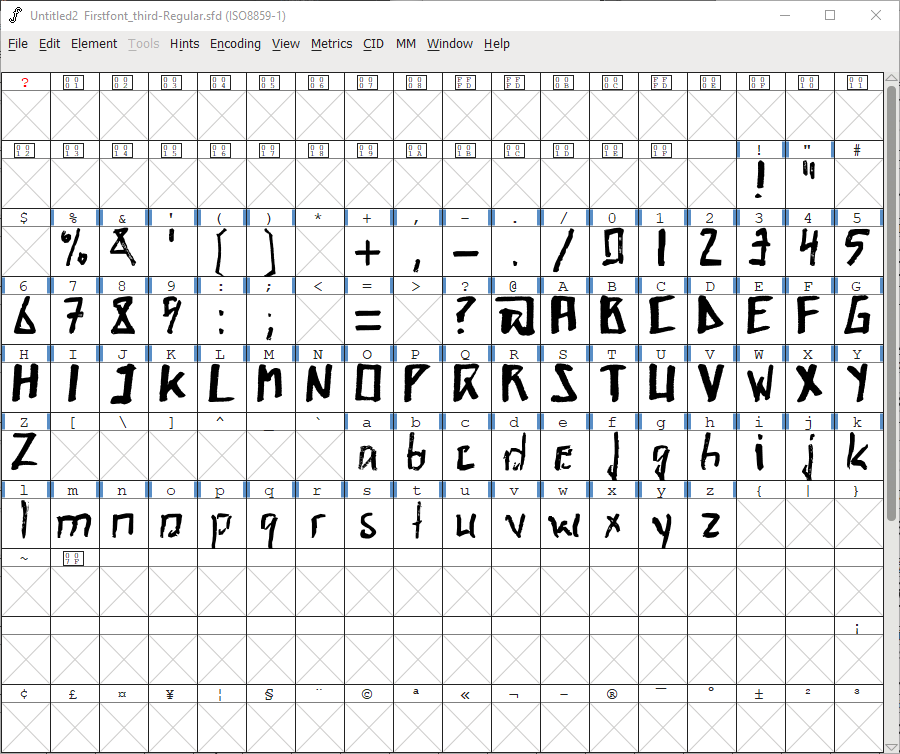 FontForge Editier-Fenster 